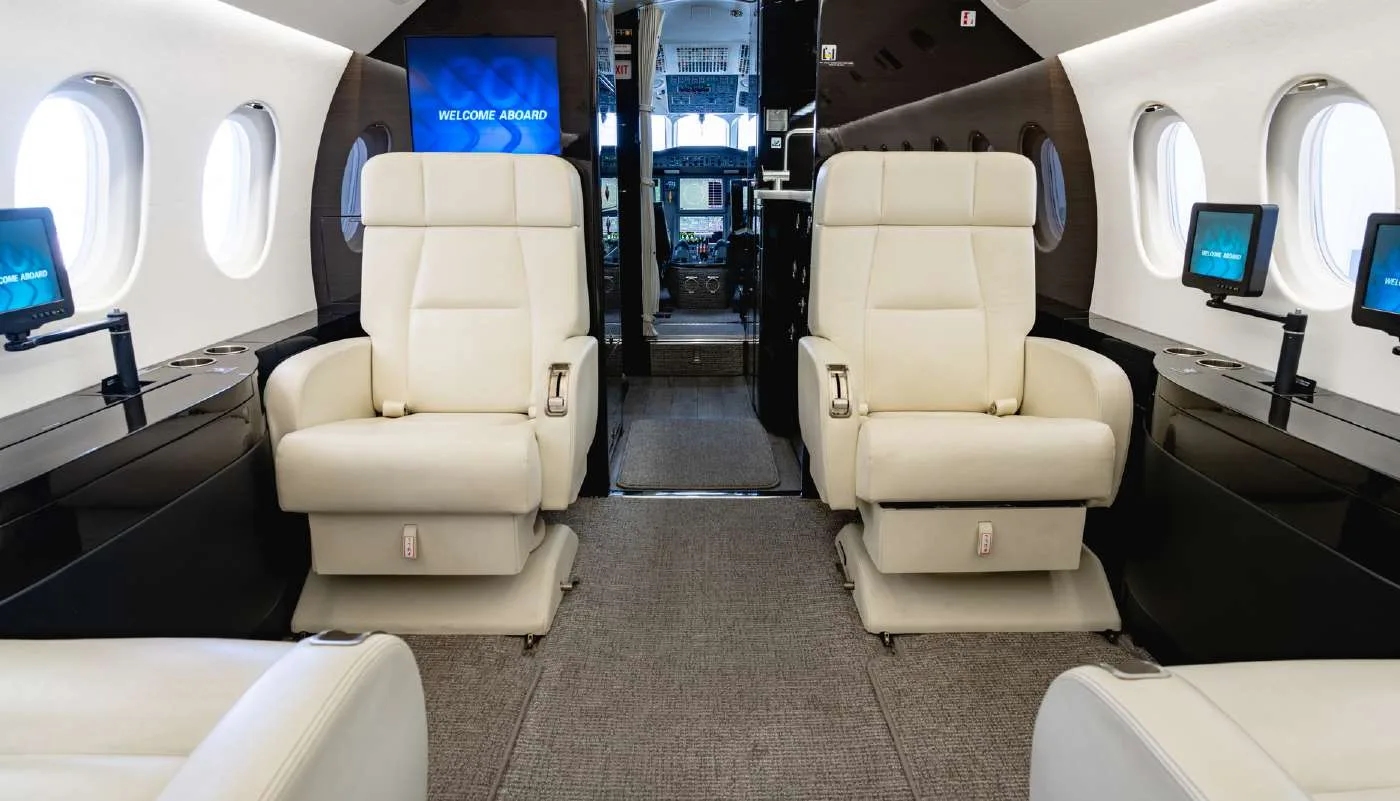 Cabin interior of a 2010 Dassault Falcon 900EX EASY SN 219 | Leviate Air Group.