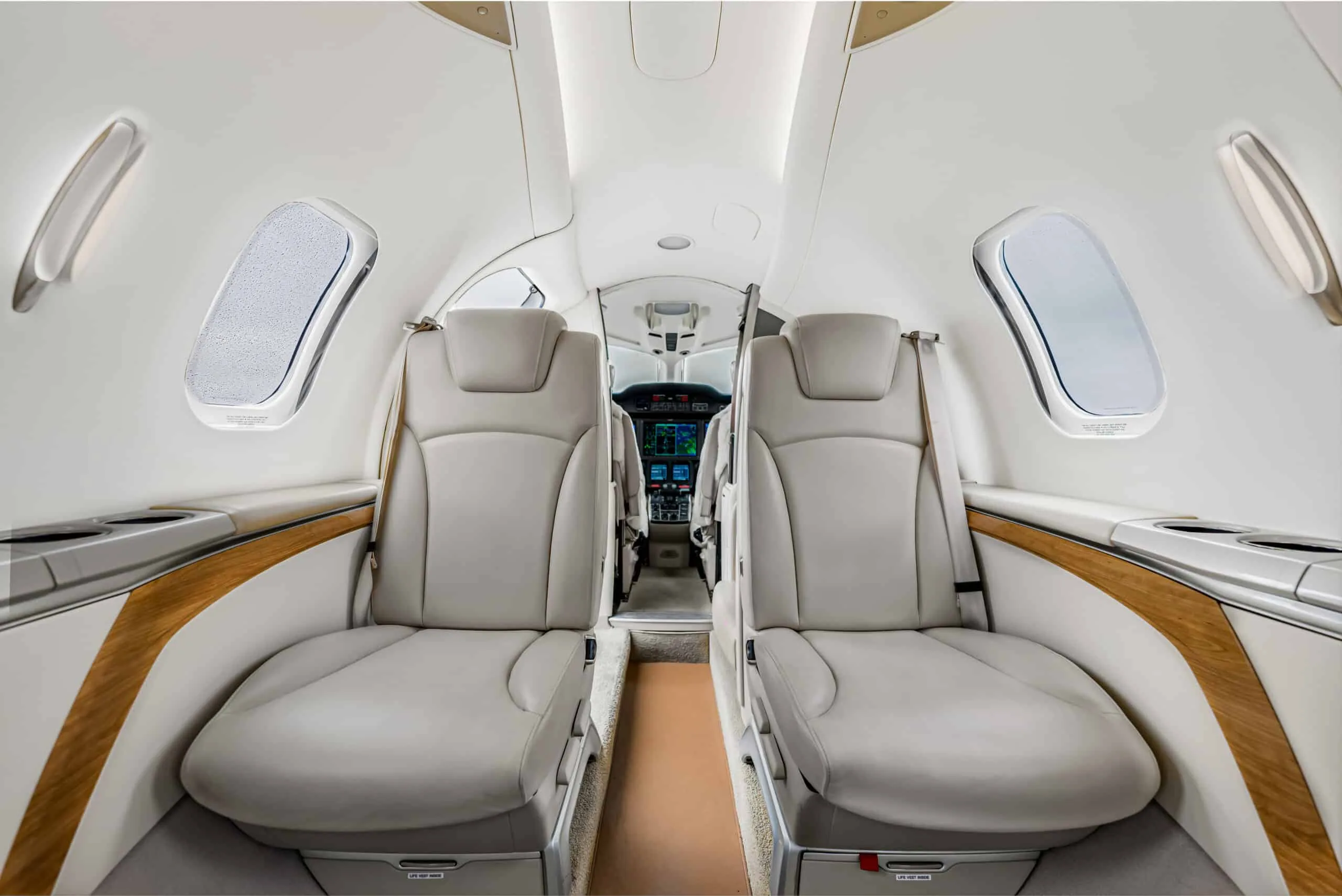 Cabin interior of a 2017 HondaJet HA-420 | Leviate Air Group.