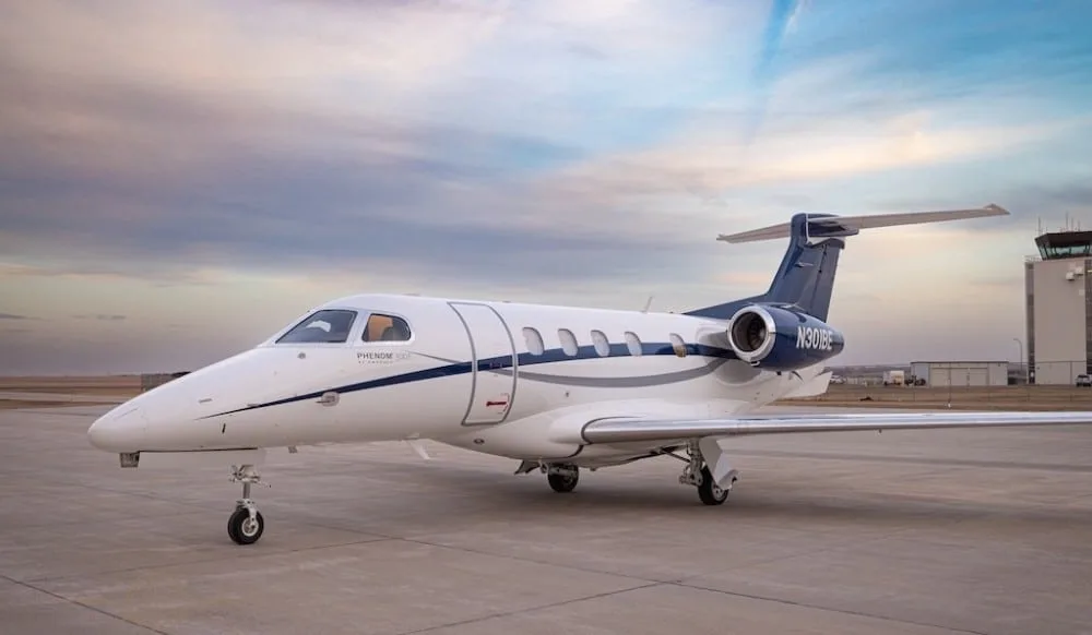 Exterior view of a 2018 Embraer PHENOM 300E | Leviate Air Group.
