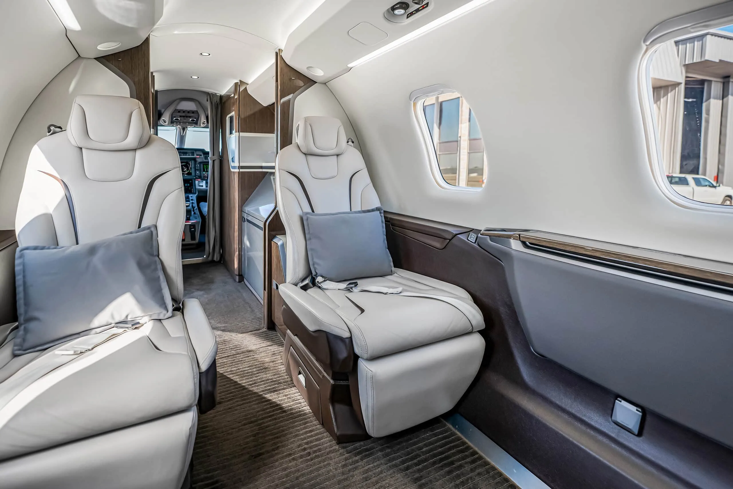 Cabin interior of a 2018 Pilatus PC-24 | Leviate Air Group.