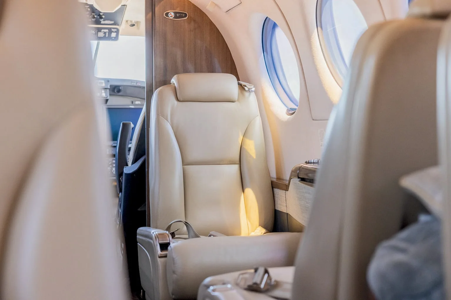 Cabin interior of a 2019 Beechcraft King Air 350i | Leviate Air Group.