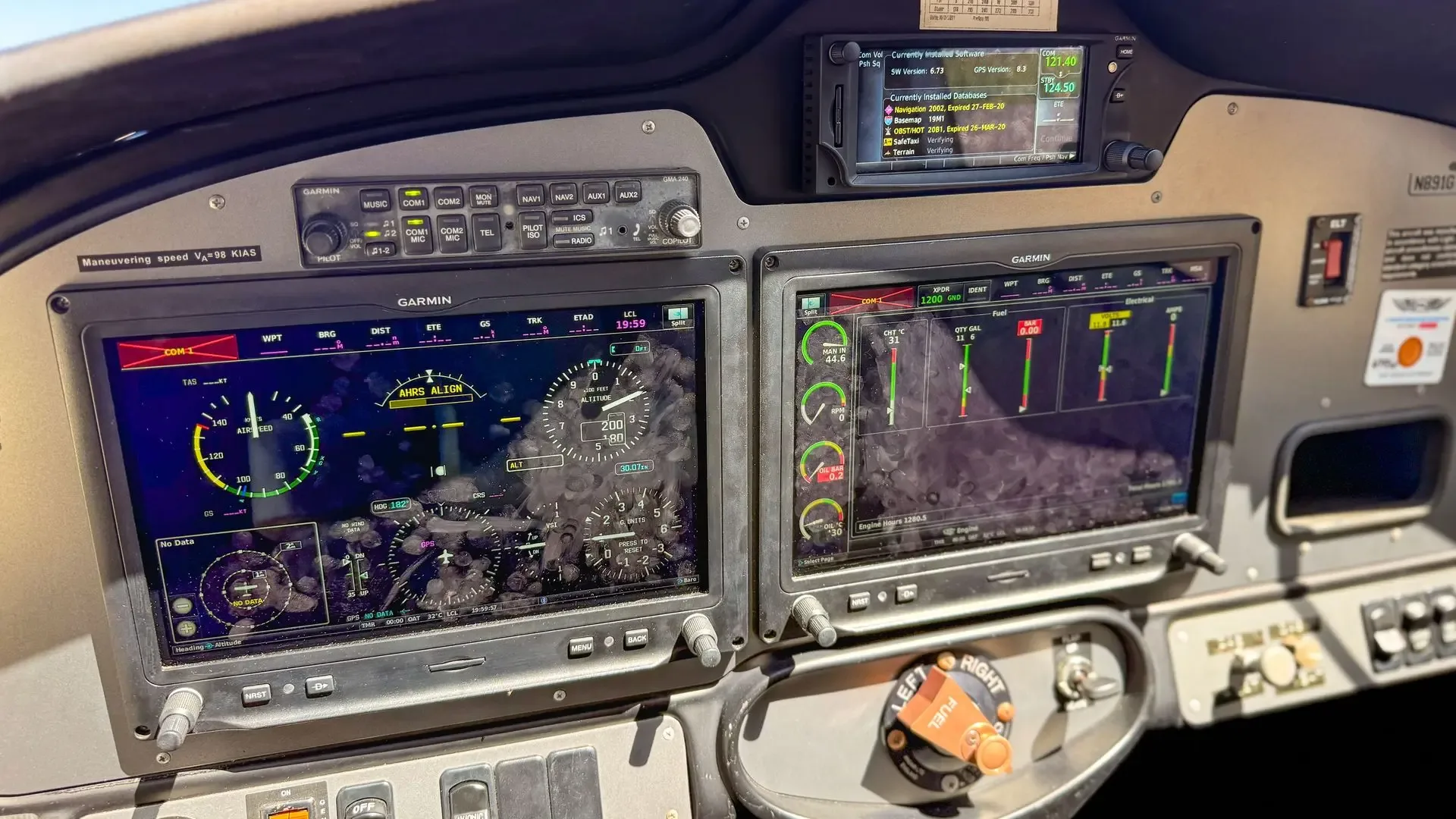 Avionics suite of a 2018 Tecnam P2008 Fleet.
