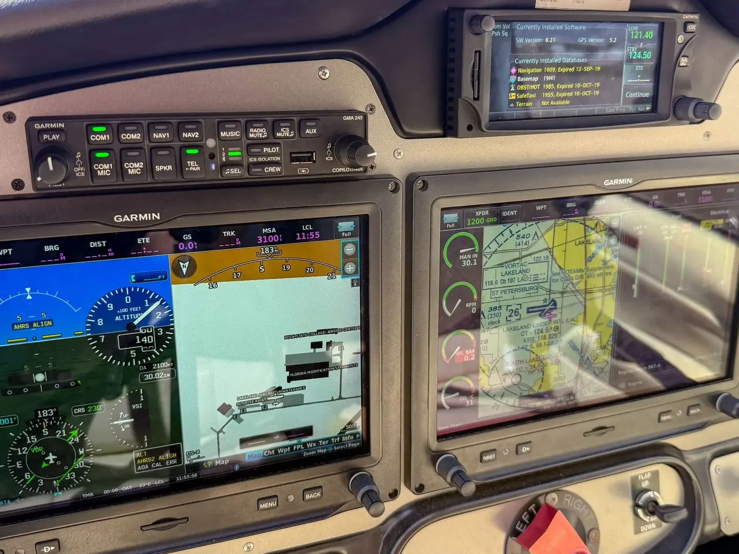Avionics suite of a 2018 Tecnam P2008 Fleet.