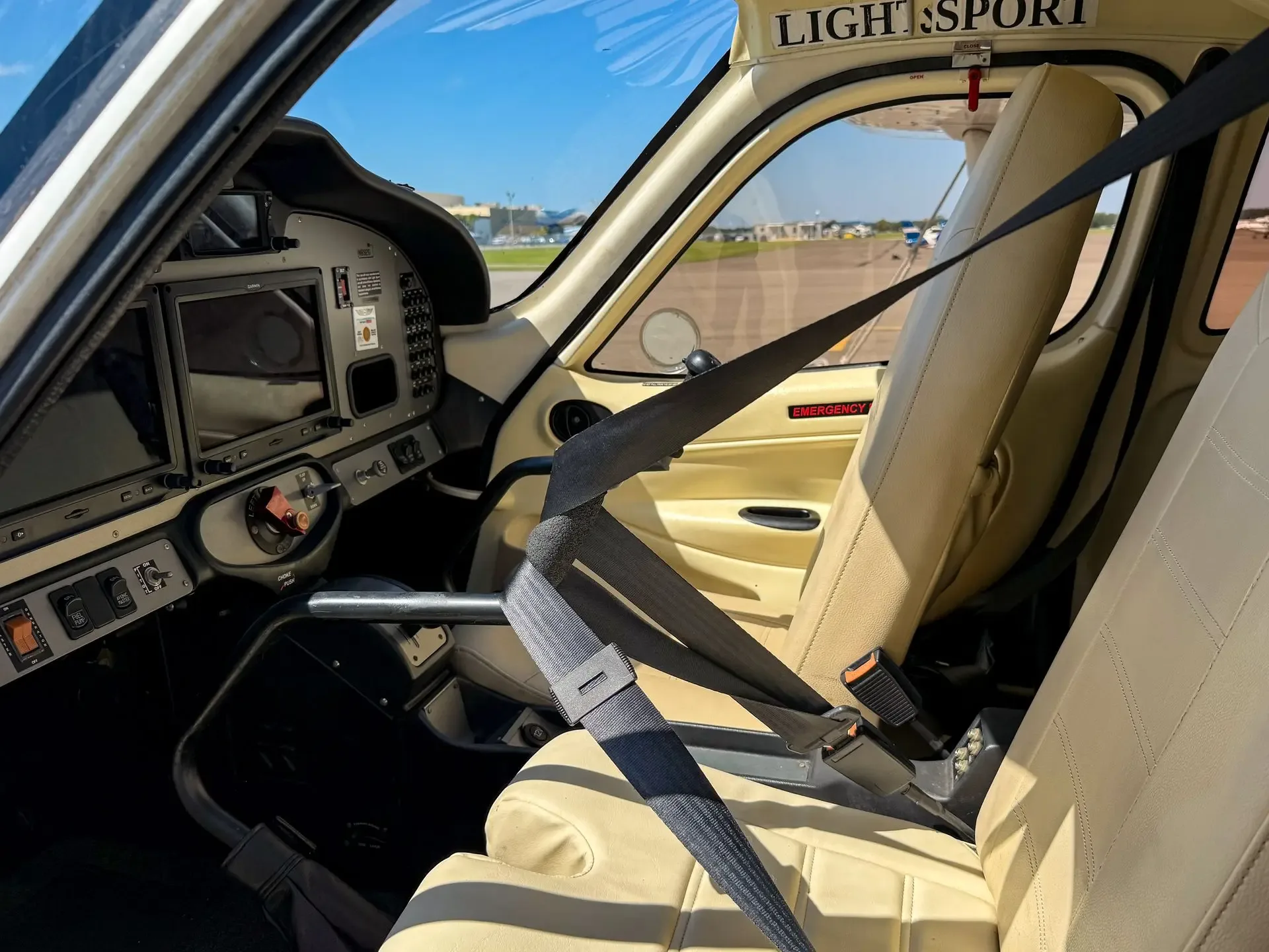 Cockpit and instrument panel of a 2018 Tecnam P2008 Fleet.