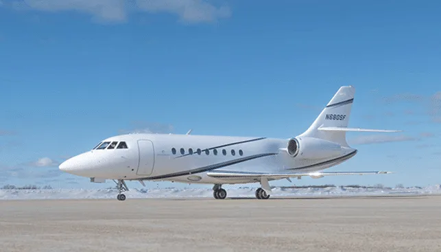 Marketing image of a 1999 Dassault Falcon 2000.