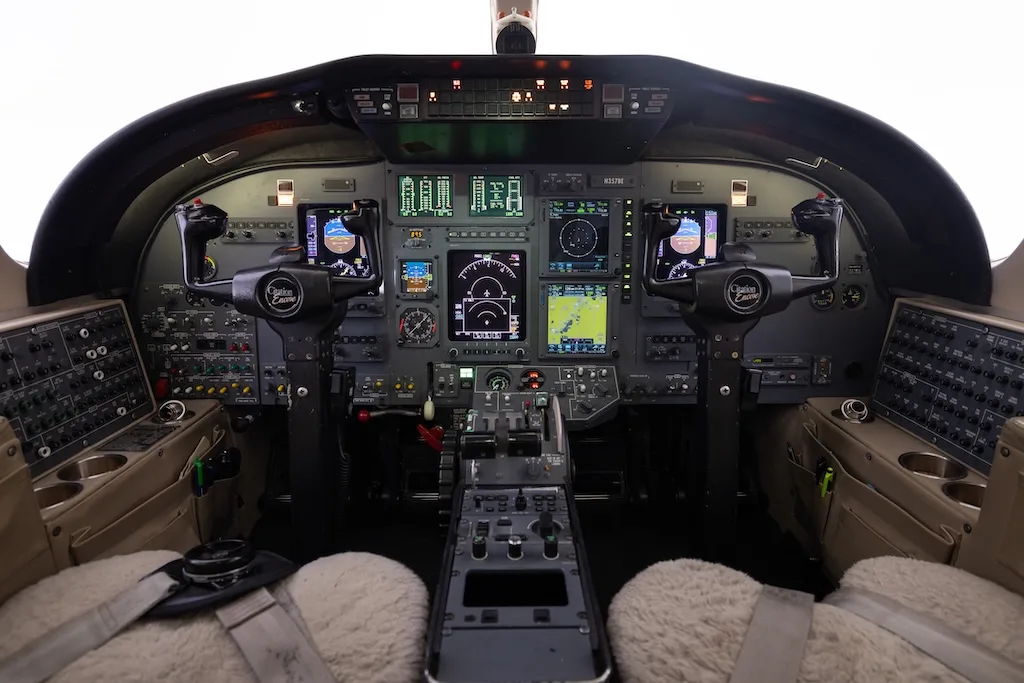 Cockpit and instrument panel of a 2004 Cessna Citation Encore.