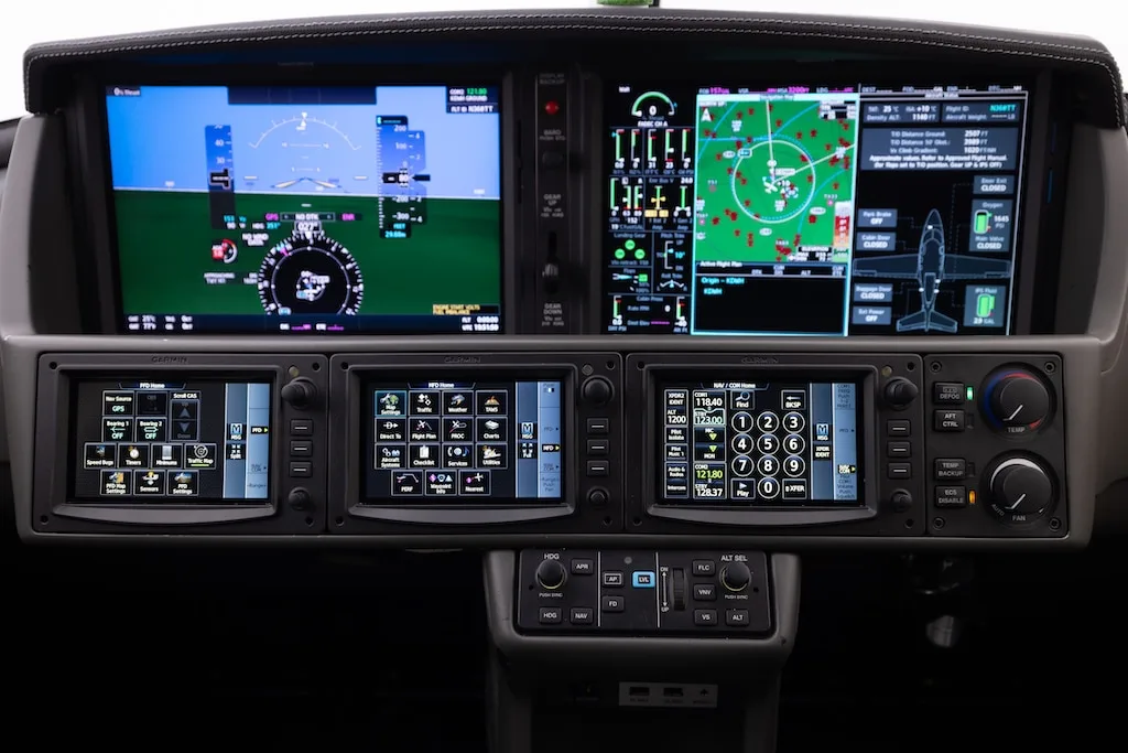 Avionics suite of a 2018 Cirrus SF50 Vision Jet.