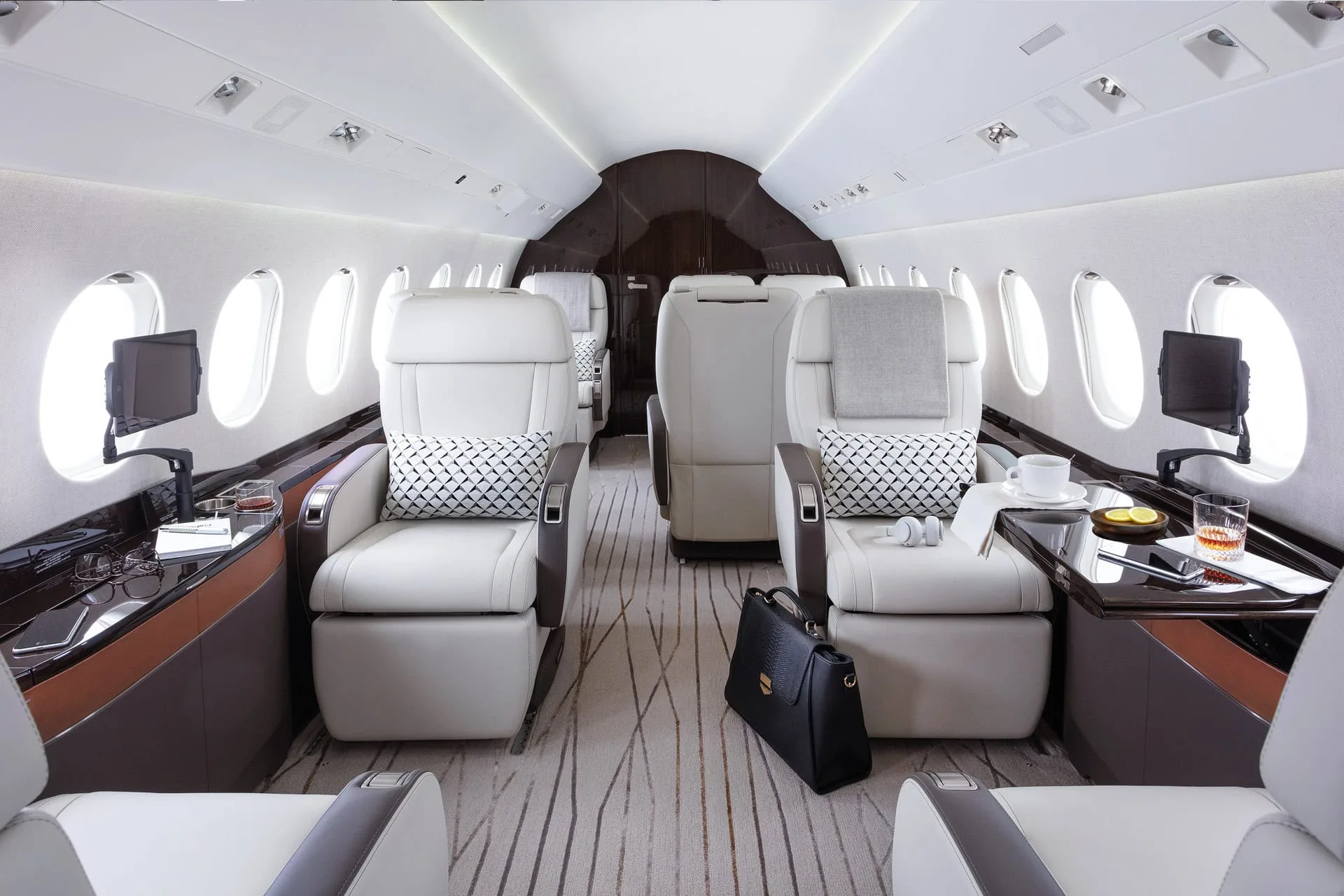 Cabin interior of a 2000 Dassault Falcon 2000 / 2000EX / 2000LX.