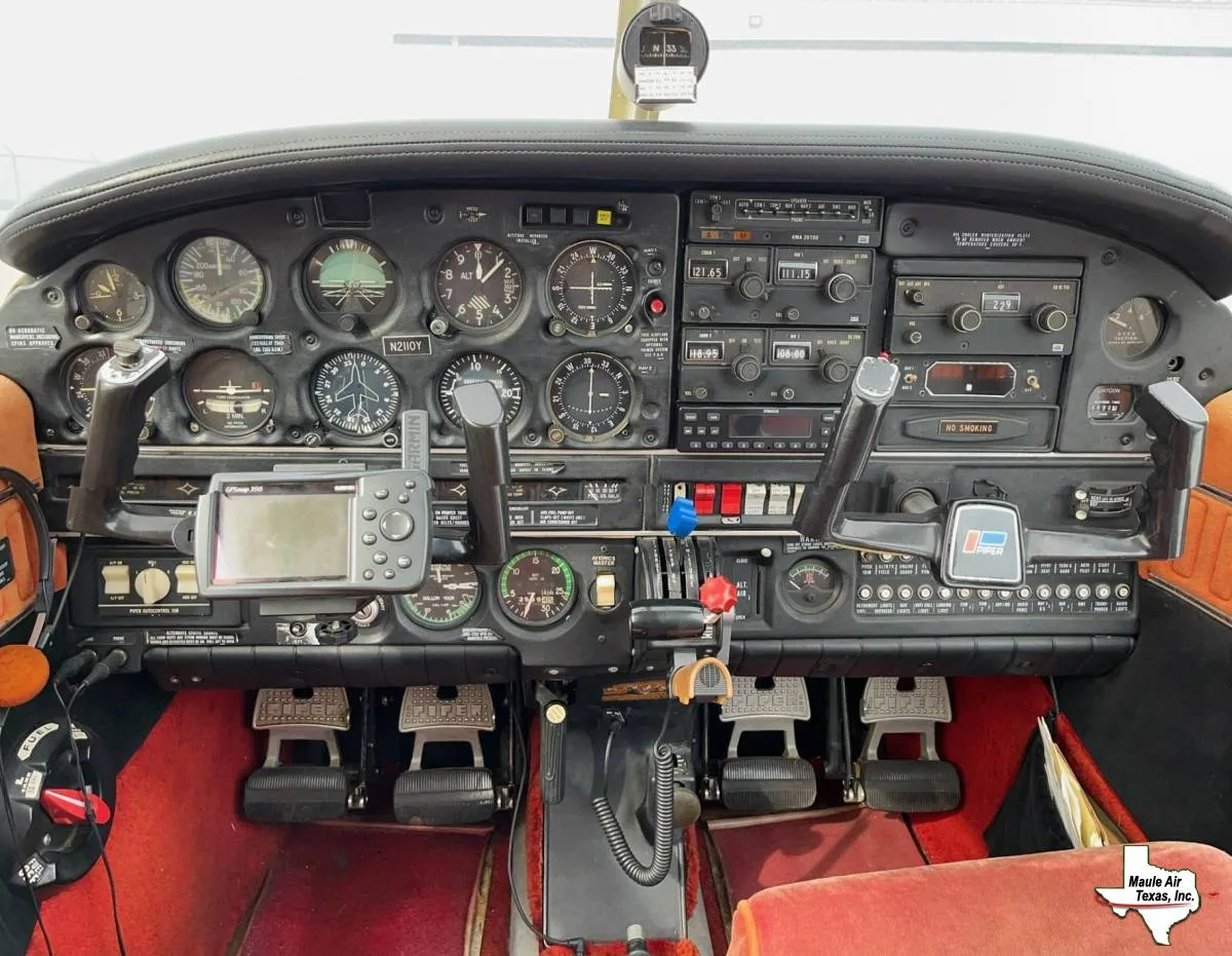 Cockpit and instrument panel of a 1979 Piper PA-28-201T Turbo Dakota.
