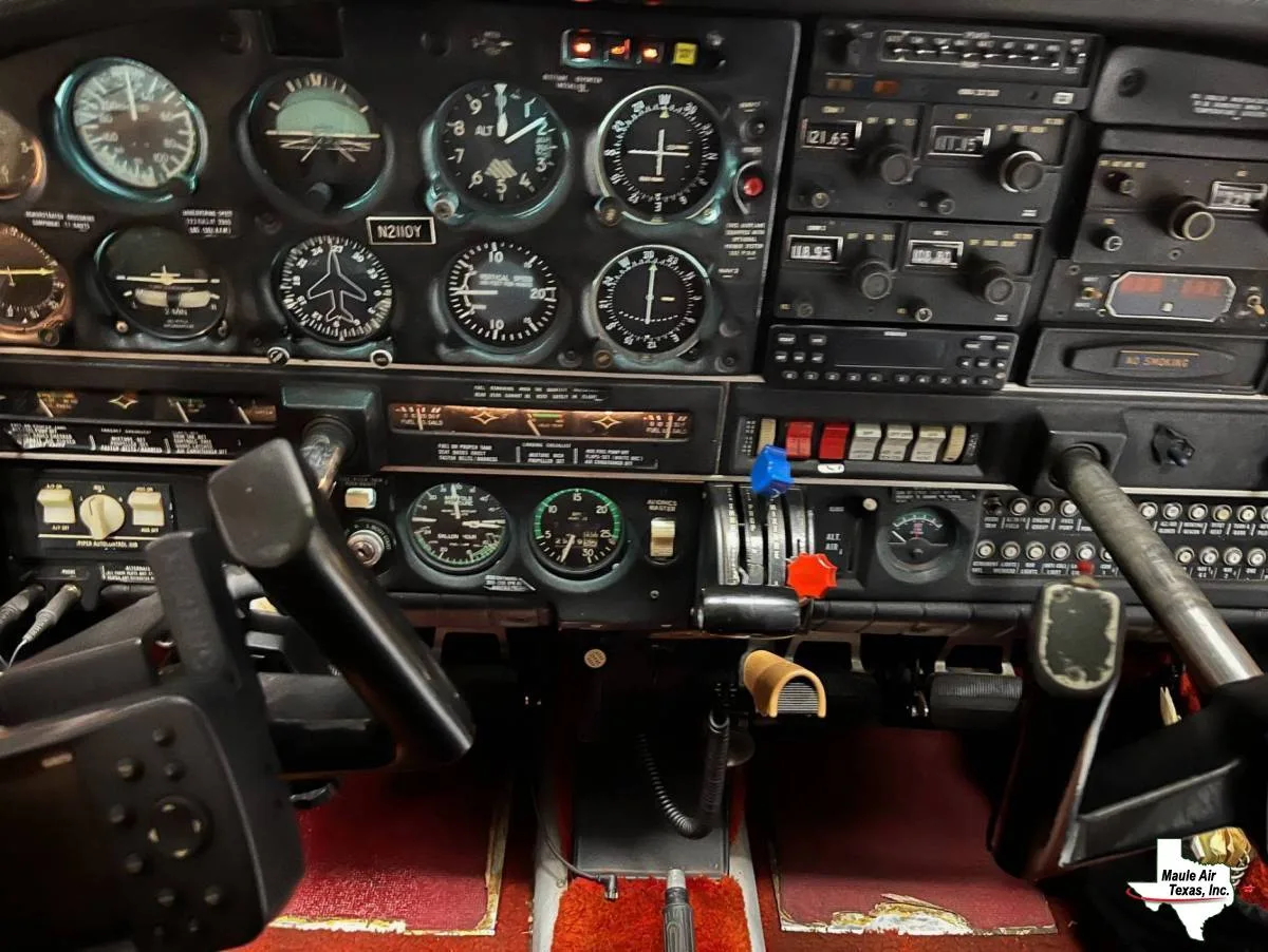 Cockpit and instrument panel of a 1979 Piper PA-28-201T Turbo Dakota.