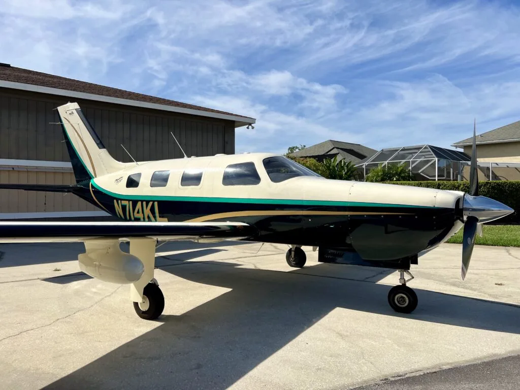 Exterior view of a 2002 Piper Malibu Mirage.