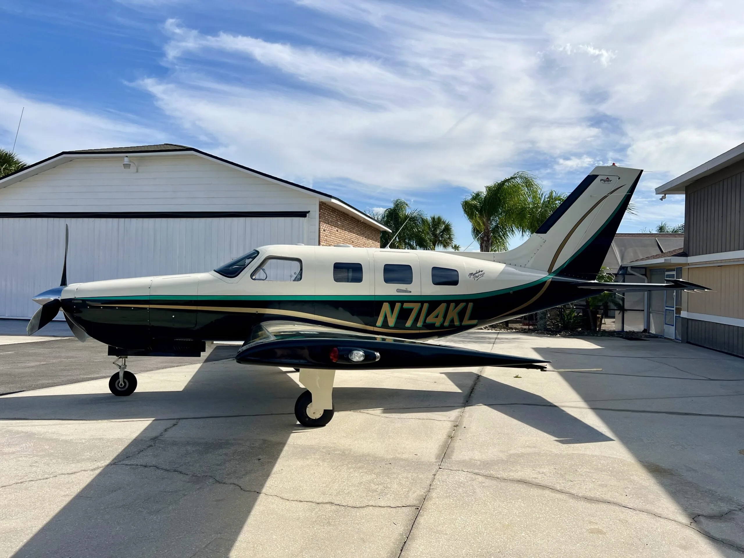 Exterior view of a 2002 Piper Malibu Mirage.