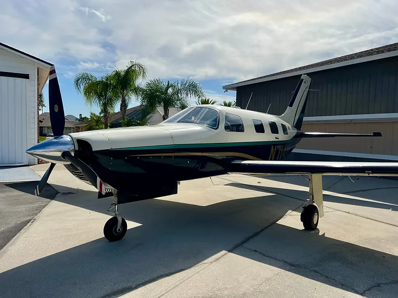 Exterior view of a 2002 Piper Malibu Mirage.