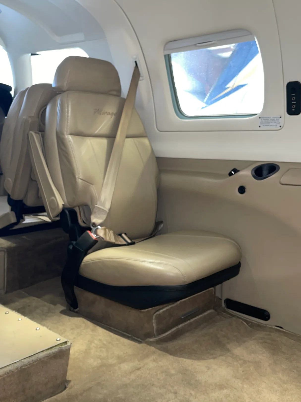 Cabin interior of a 2012 Piper Malibu Mirage.