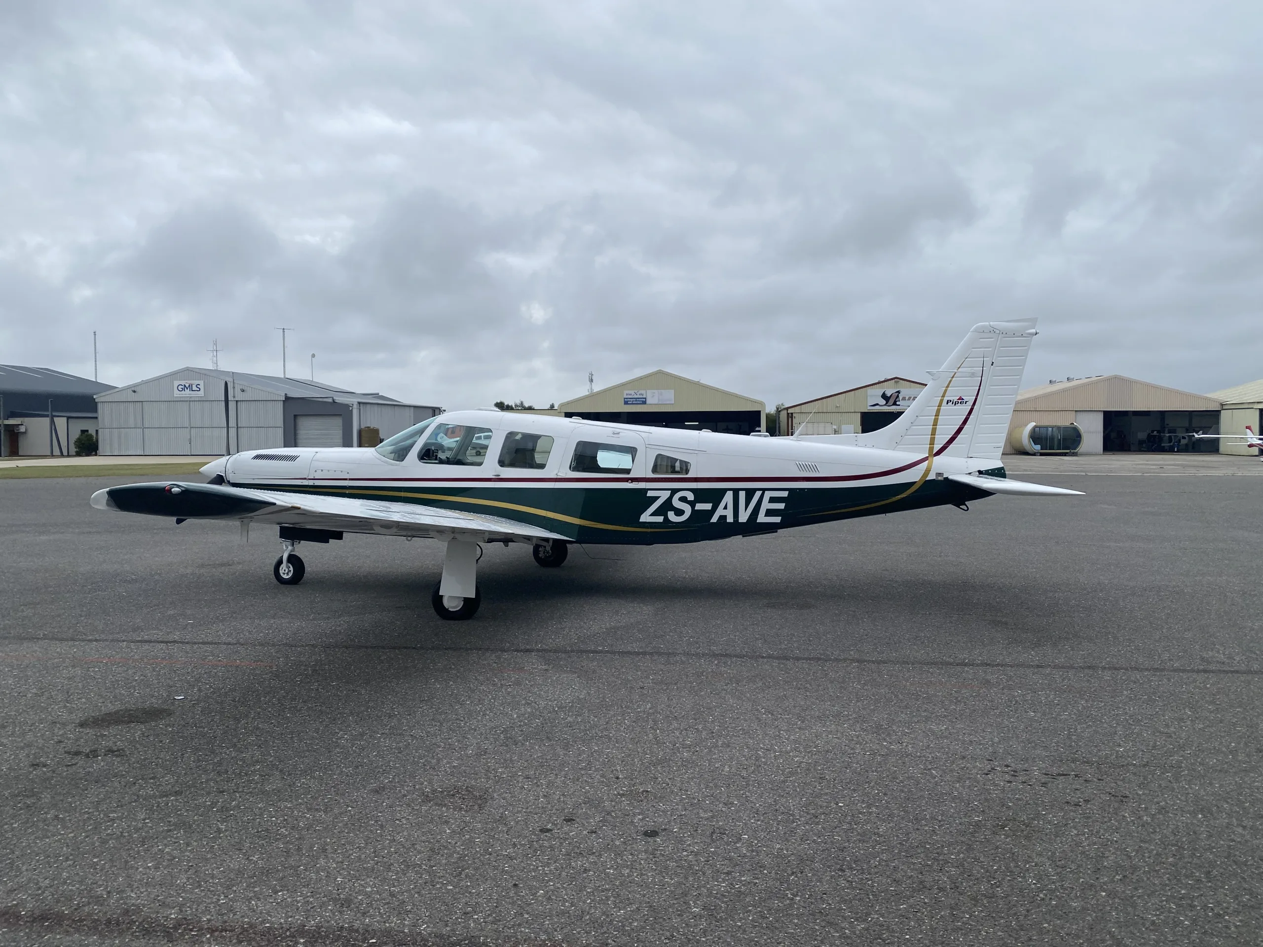 Exterior view of a 1980 Piper Turbo Saratoga SP, ZS-AVE.