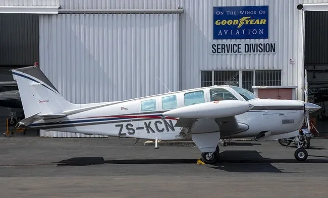 Exterior view of a 1999 Beechcraft Bonanza A36, ZS-KCN.