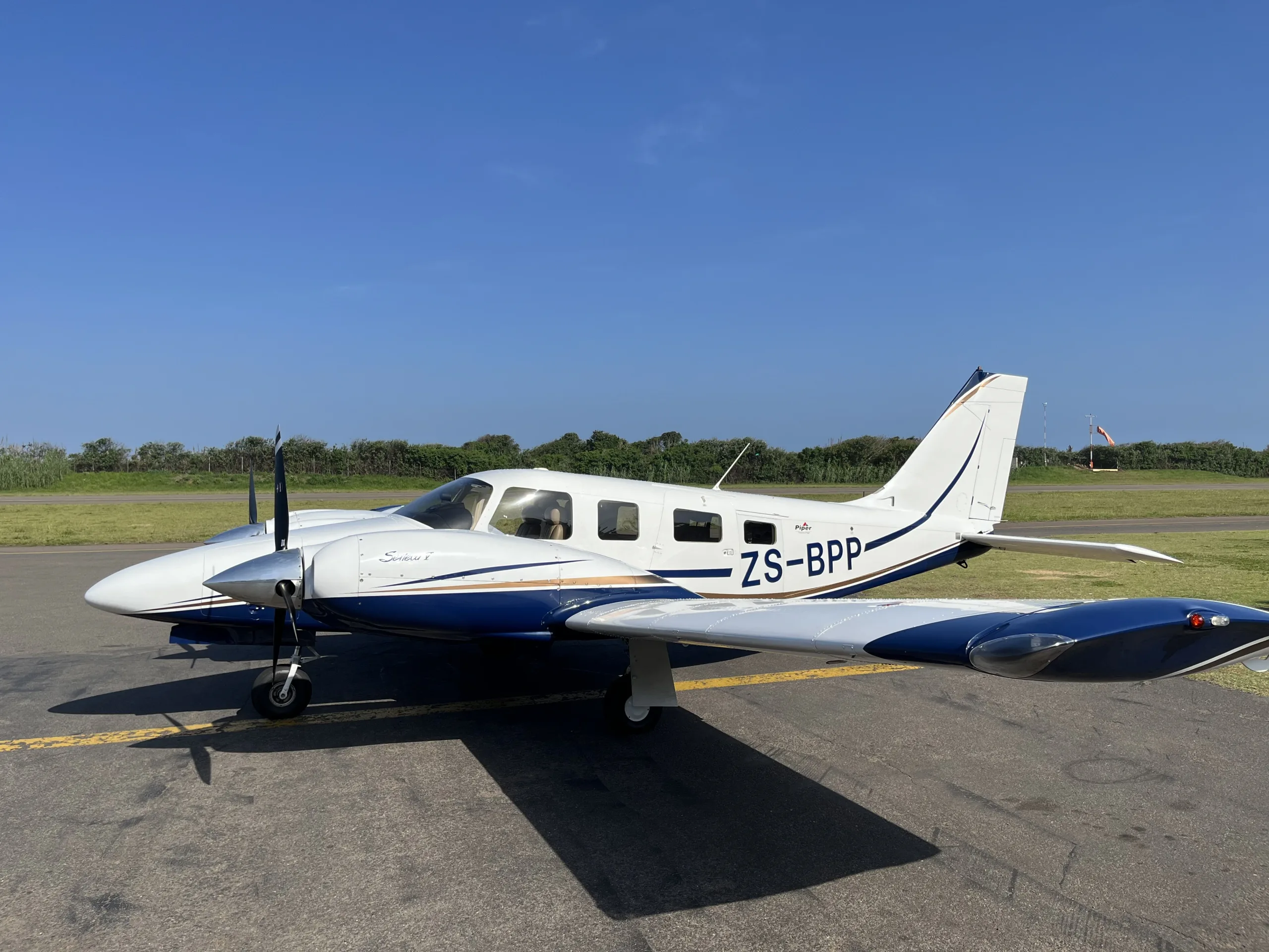 Exterior view of a 2007 Piper Seneca V, ZS-BPP.