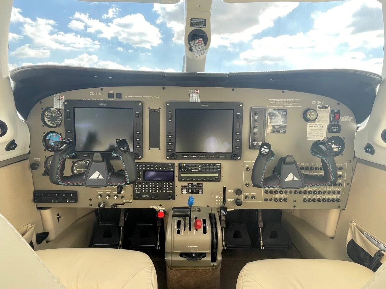 Cockpit and instrument panel of a 2009 Piper Matrix.