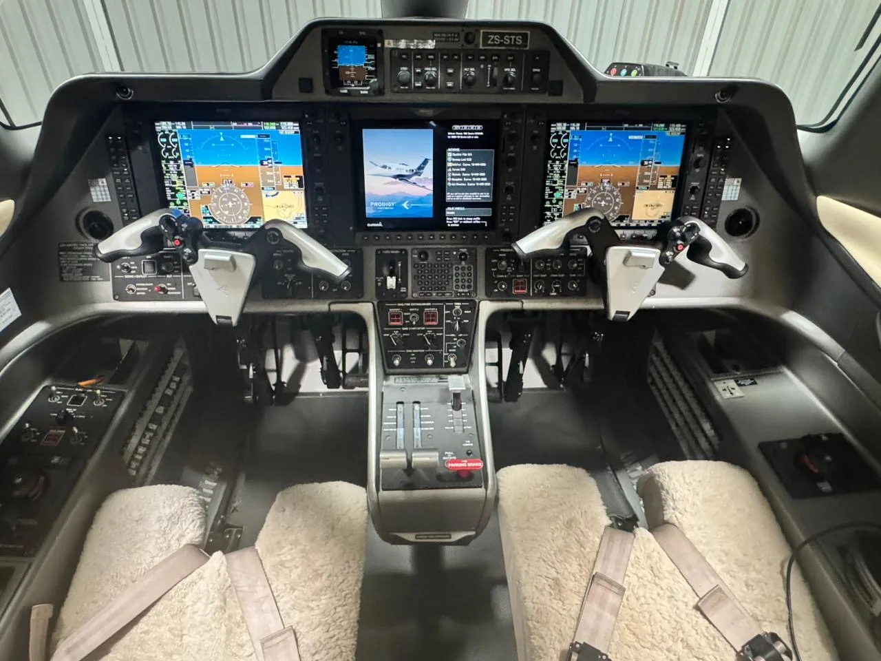 Cockpit and instrument panel of a 2009 Embraer 100.