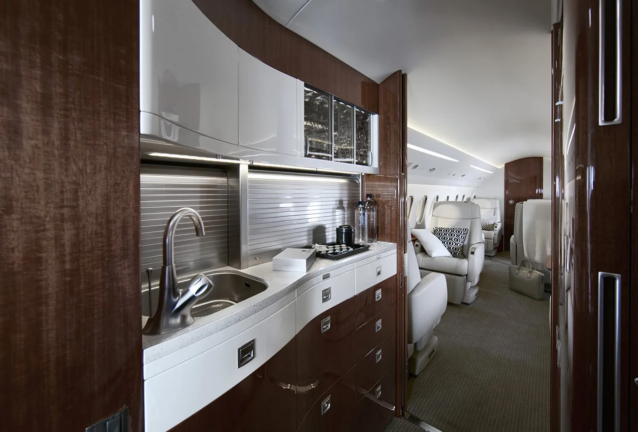 Cabin interior of a 2000 Dassault Falcon 2000.
