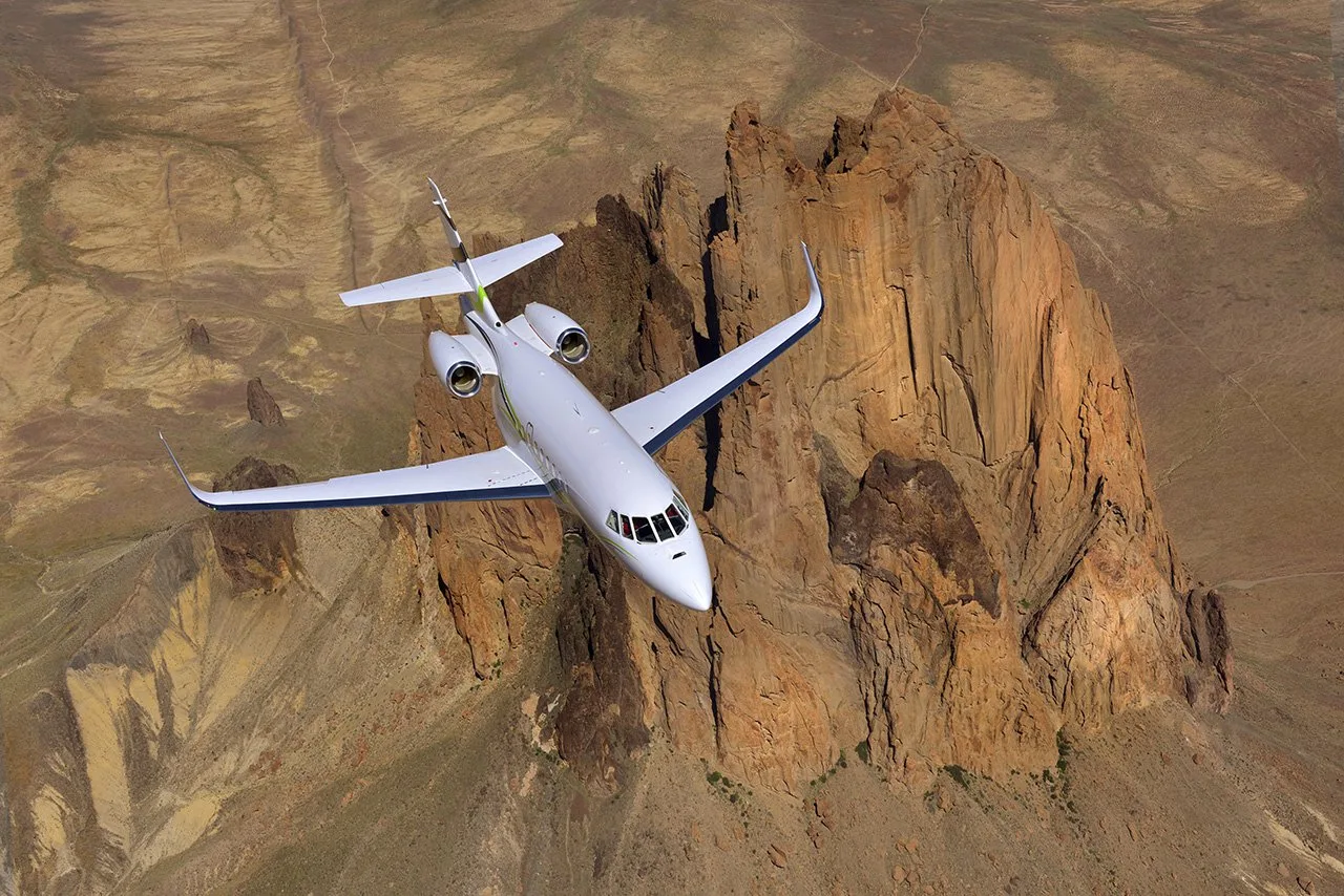 Marketing image of a 2000 Dassault Falcon 2000.