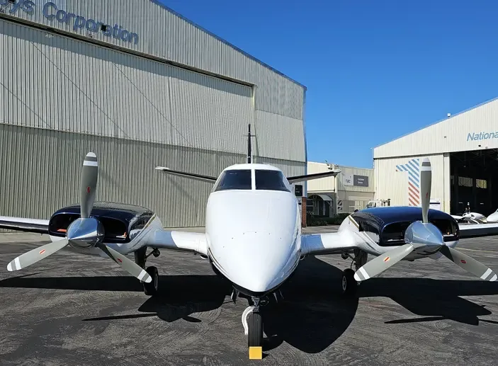 Exterior view of a 1978 Beechcraft Duke B60, ZS-KHA.