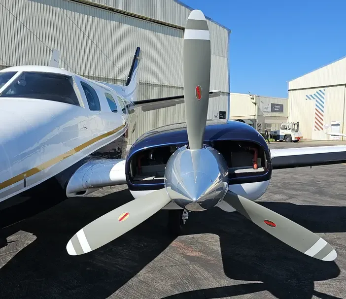 Exterior view of a 1978 Beechcraft Duke B60, ZS-KHA.