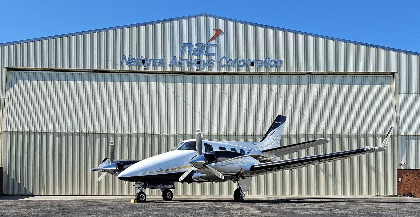Exterior view of a 1978 Beechcraft Duke B60, ZS-KHA.