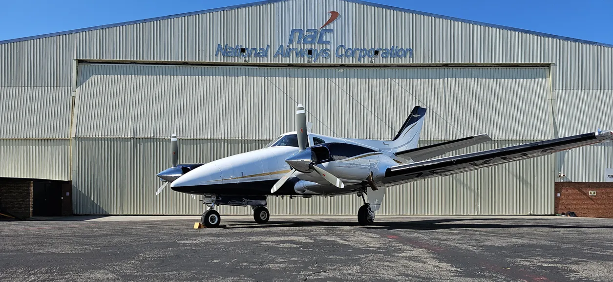 Exterior view of a 1978 Beechcraft Duke B60, ZS-KHA.