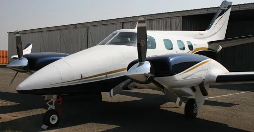 Exterior view of a 1978 Beechcraft Duke B60, ZS-KHA.