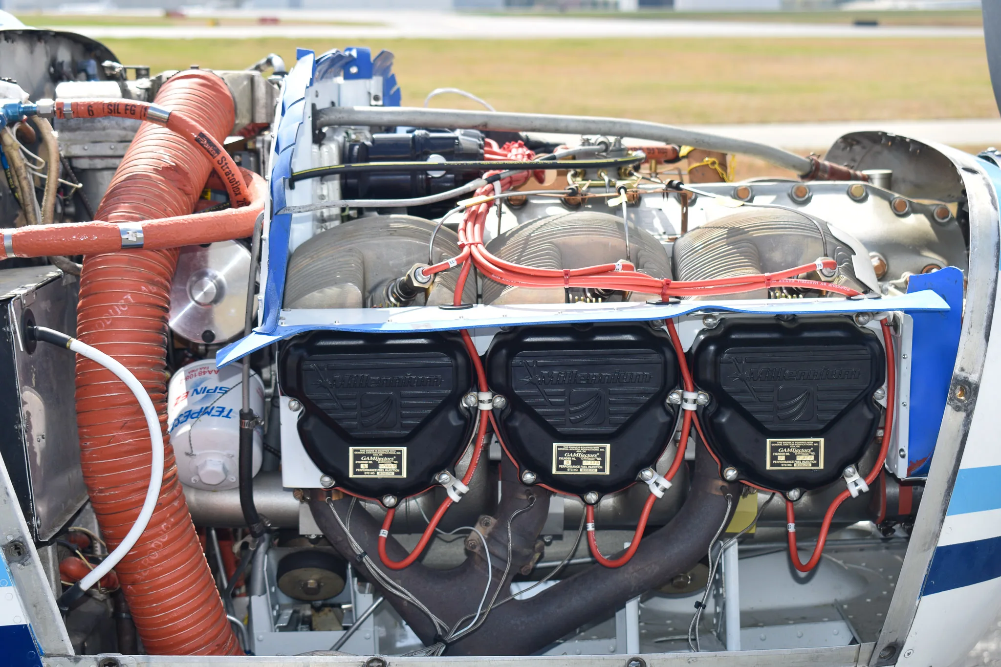 Engine detail of a 1962 Cessna 210B.