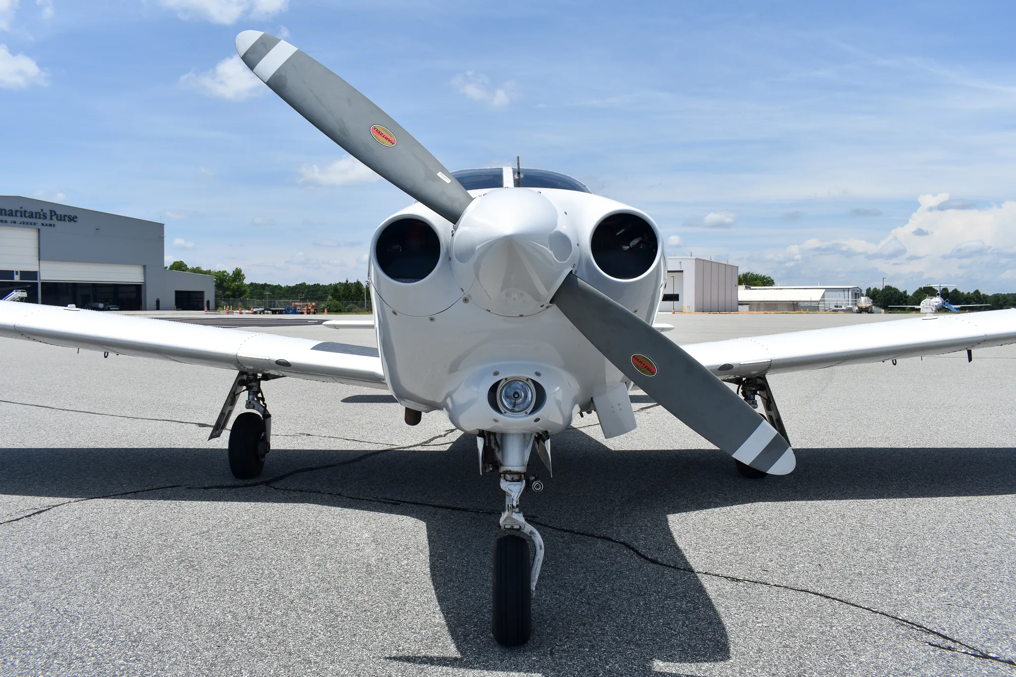 Exterior view of a 1977 Piper Turbo Arrow, N3256Q.