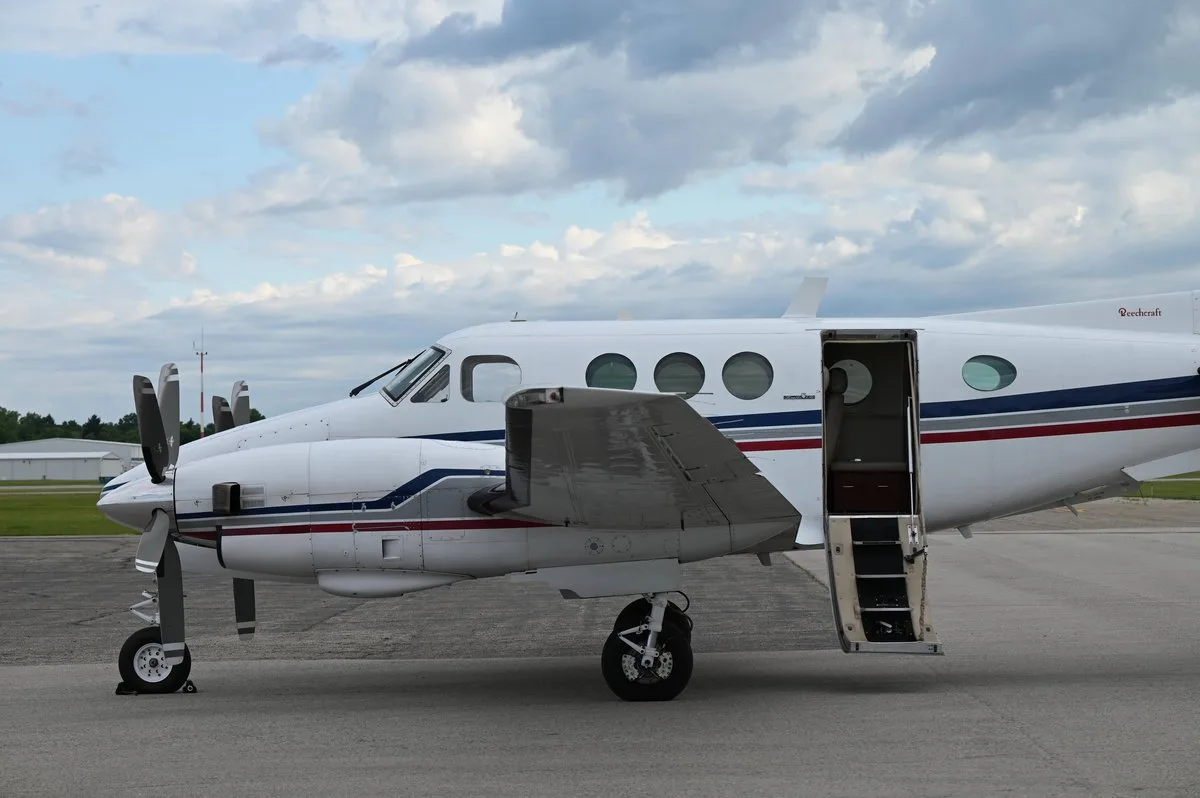 Exterior view of a 1979 Beechcraft King Air E90 SN, N443CL.
