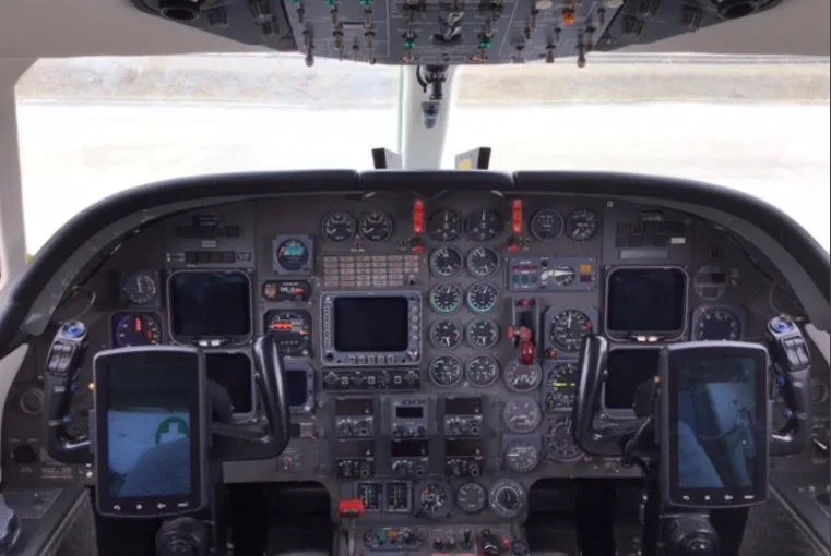 Cockpit and instrument panel of a 1981 Dassault Falcon 100 SN 183.
