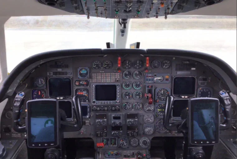 Cockpit and instrument panel of a 1981 Dassault Falcon 100 SN 183.