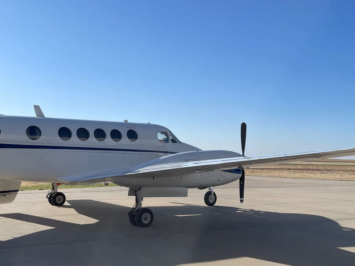 Exterior view of a 1982 Beechcraft King Air B200 SN, N838PS.