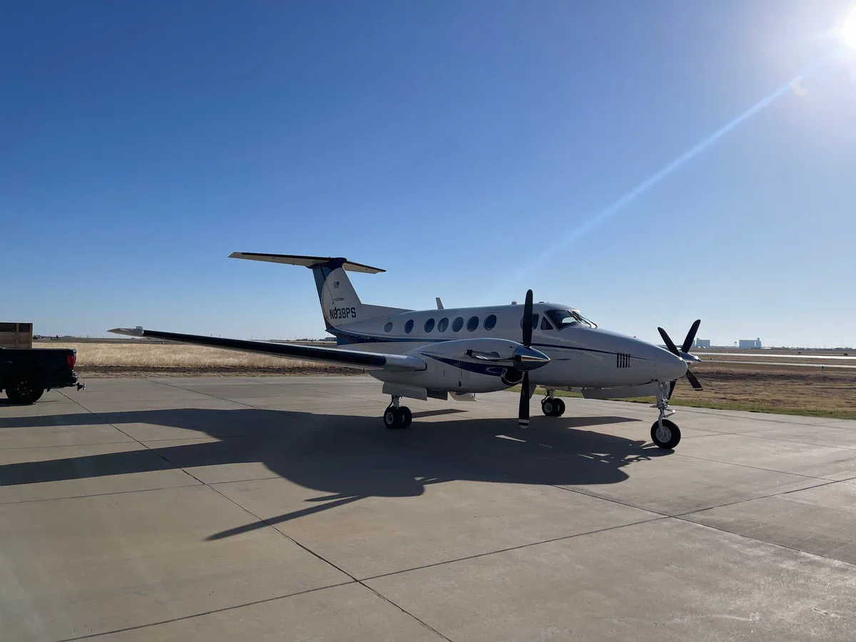 Exterior view of a 1982 Beechcraft King Air B200 SN, N838PS.