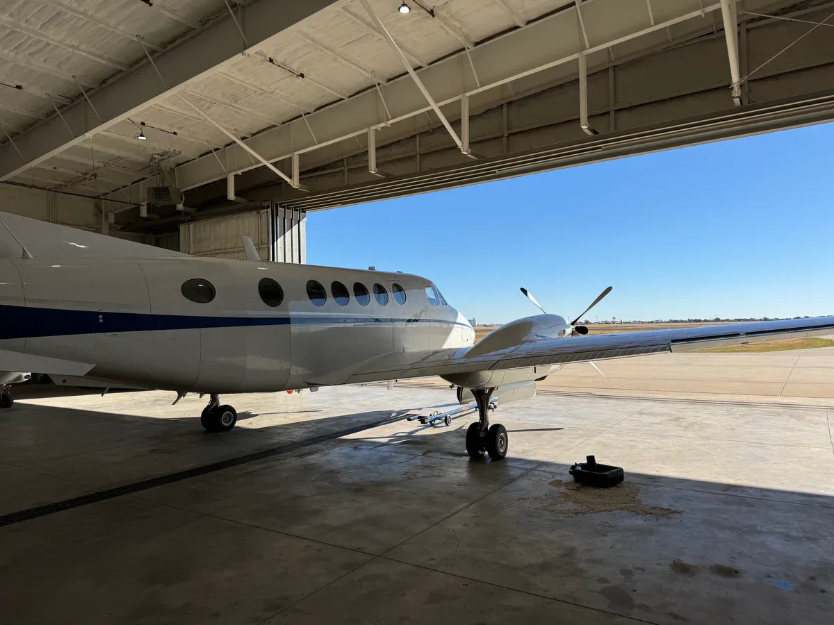 Exterior view of a 1982 Beechcraft King Air B200 SN, N838PS.