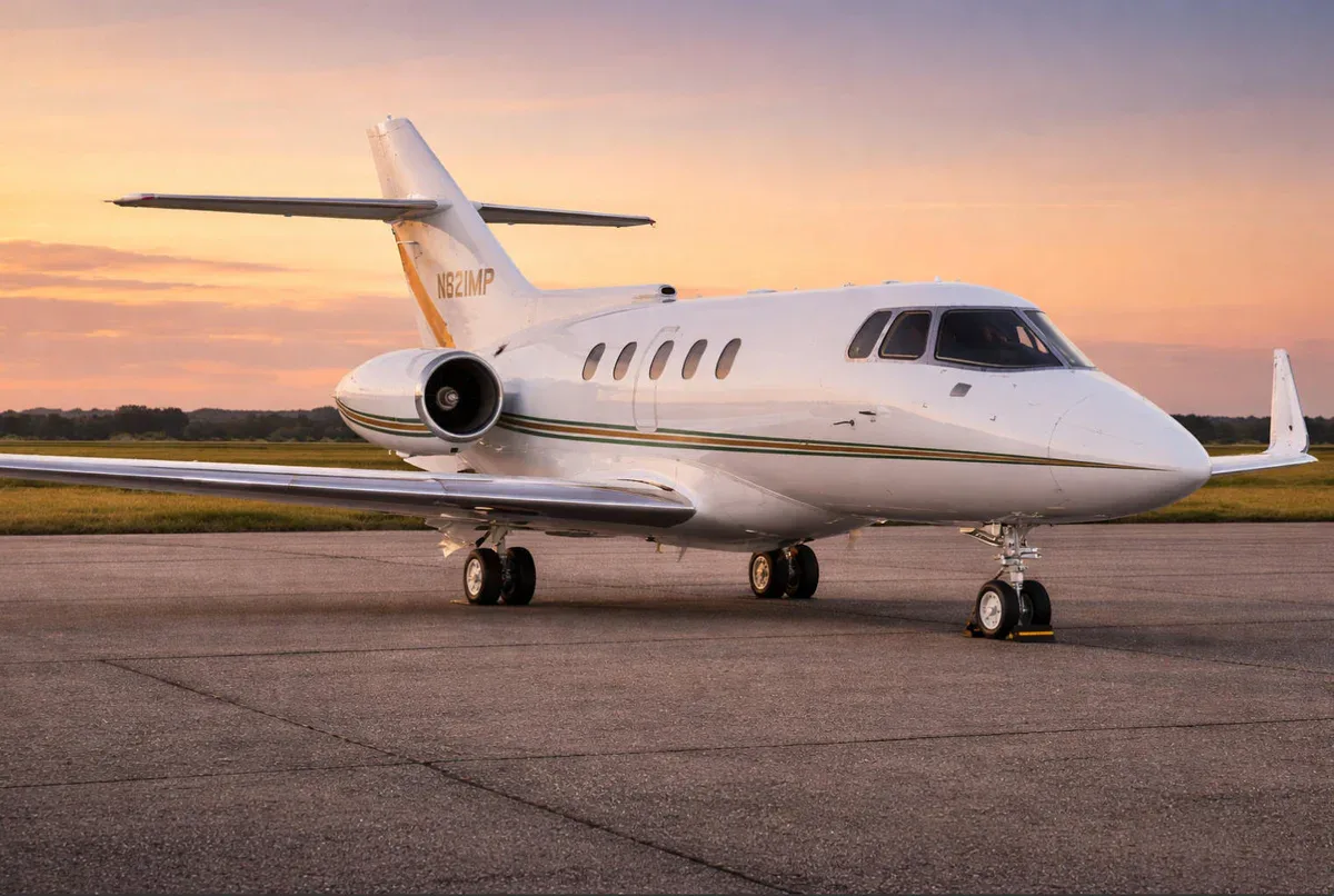 Exterior view of a 1985 Hawker 800A SN 258043, N821MP.