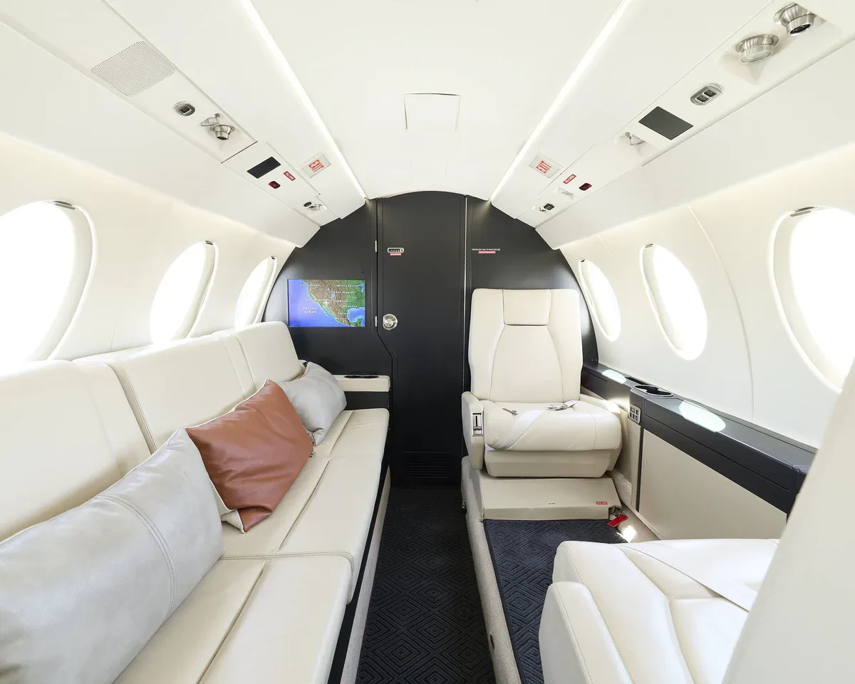 Cabin interior of a 2000 Dassault Falcon 50EX SN.