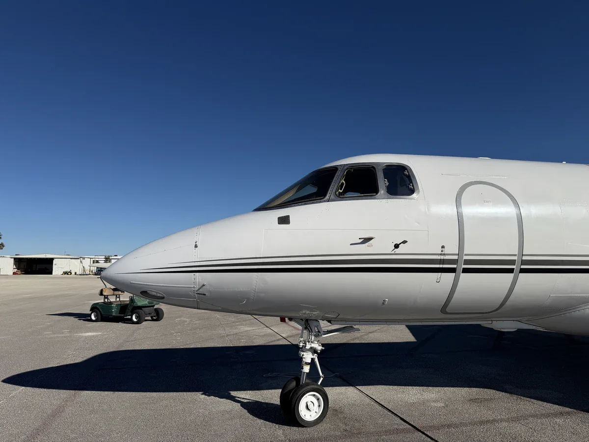 Exterior view of a 2009 Hawker 900XP SN, N901GV.