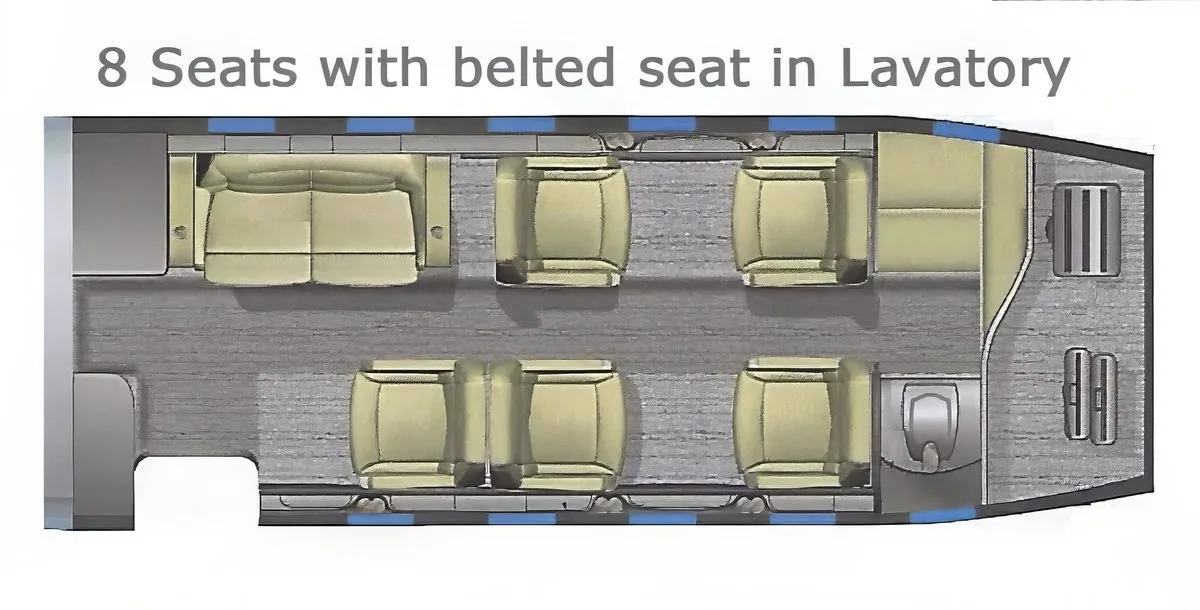 Cabin interior of a 2012 Learjet 60XR SN.