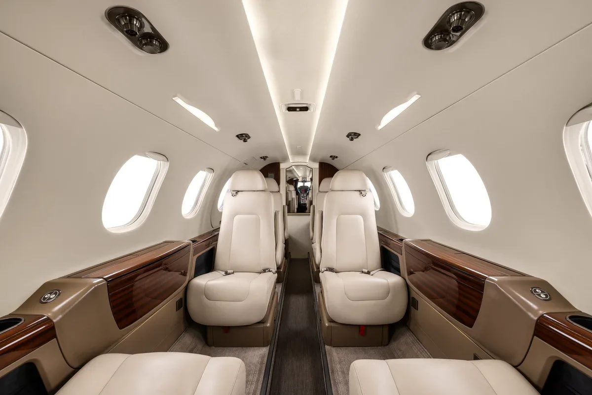 Cabin interior of a 2013 Embraer Phenom 300 SN 50500165.