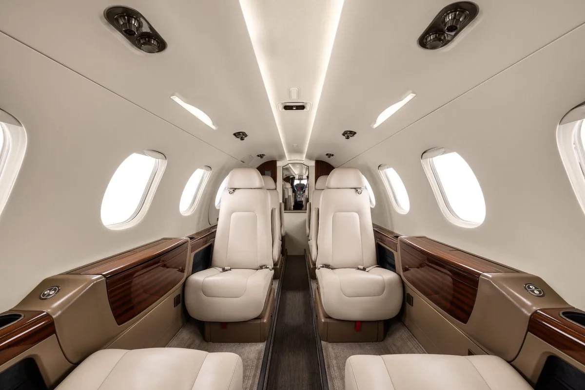 Cabin interior of a 2013 Embraer Phenom 300 SN 50500165.