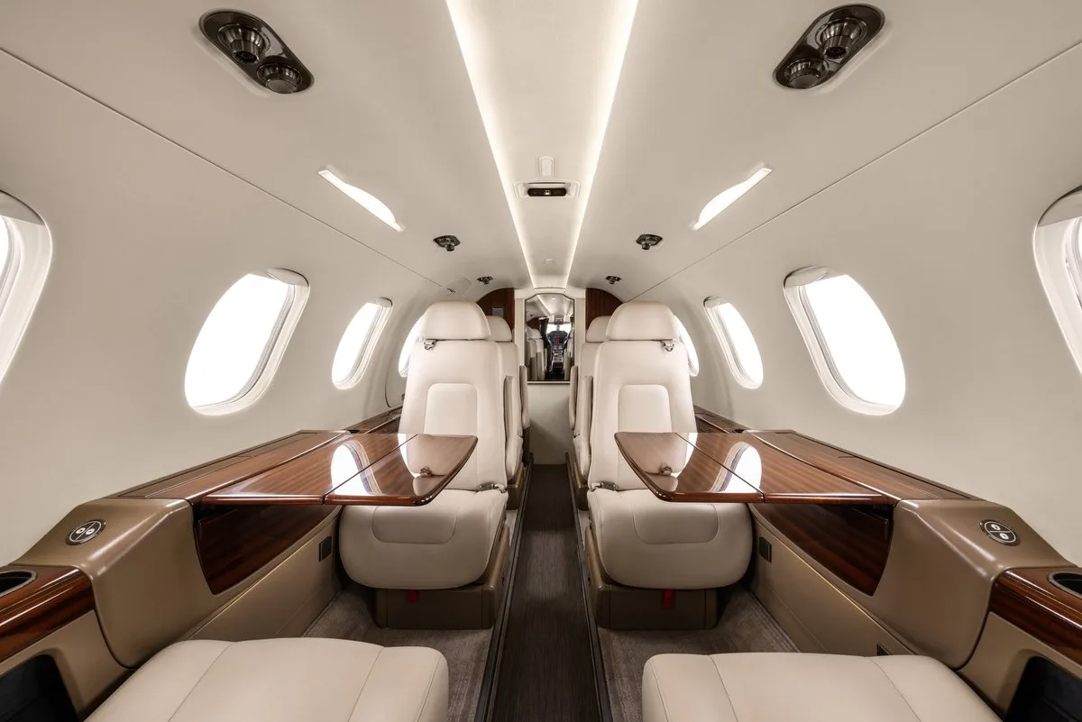 Cabin interior of a 2013 Embraer Phenom 300 SN 50500165.