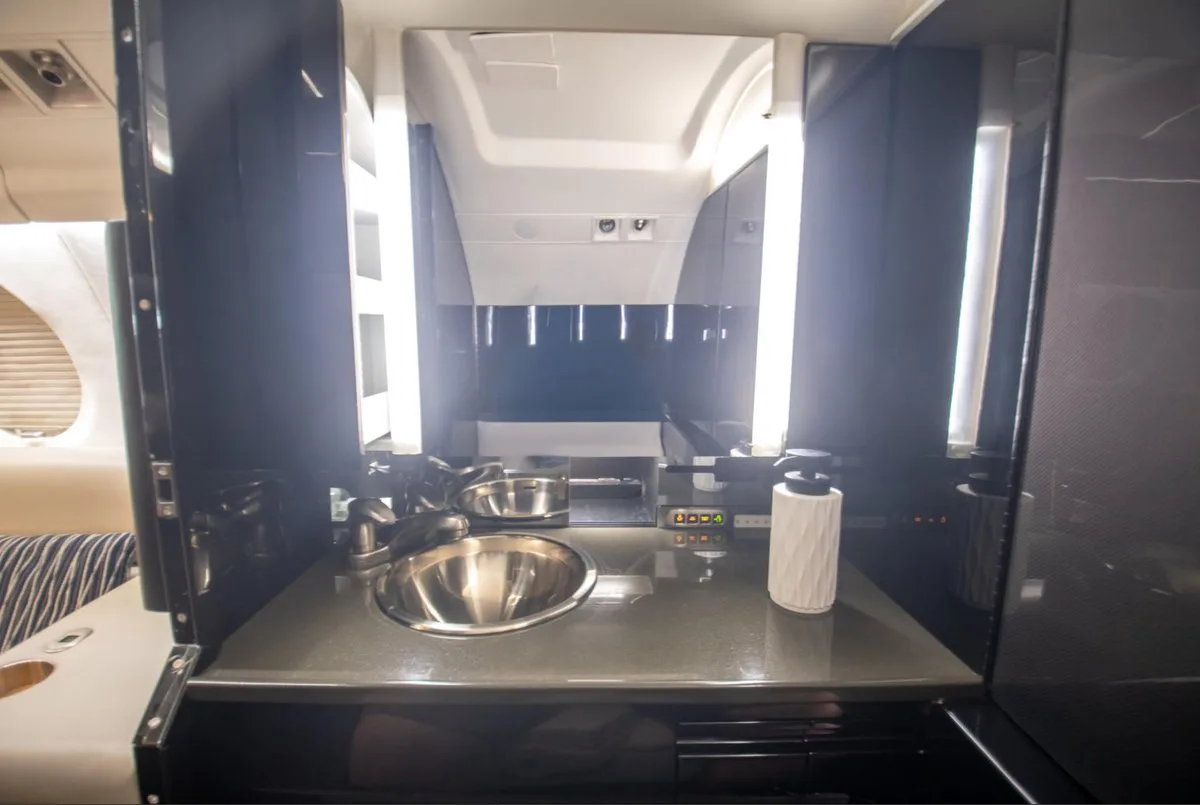 Cabin interior of a 1989 Dassault Falcon 50 SN.