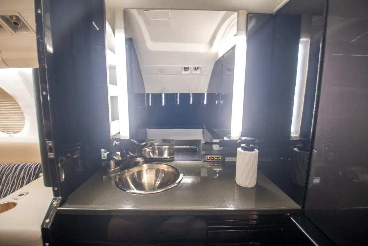 Cabin interior of a 1989 Dassault Falcon 50 SN.