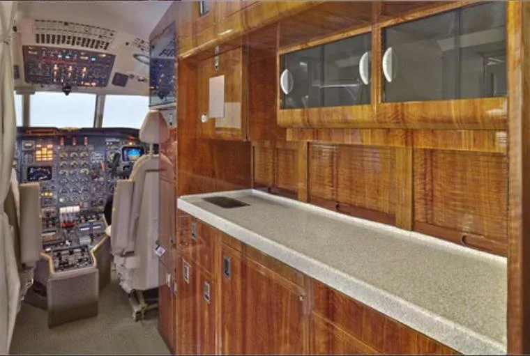 Cabin interior of a 1988 Dassault Falcon 50 SN.