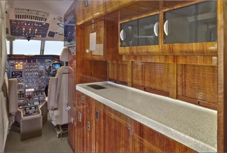 Cabin interior of a 1988 Dassault Falcon 50 SN.