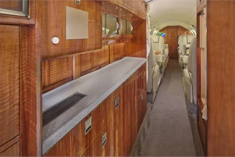 Cabin interior of a 1988 Dassault Falcon 50 SN.
